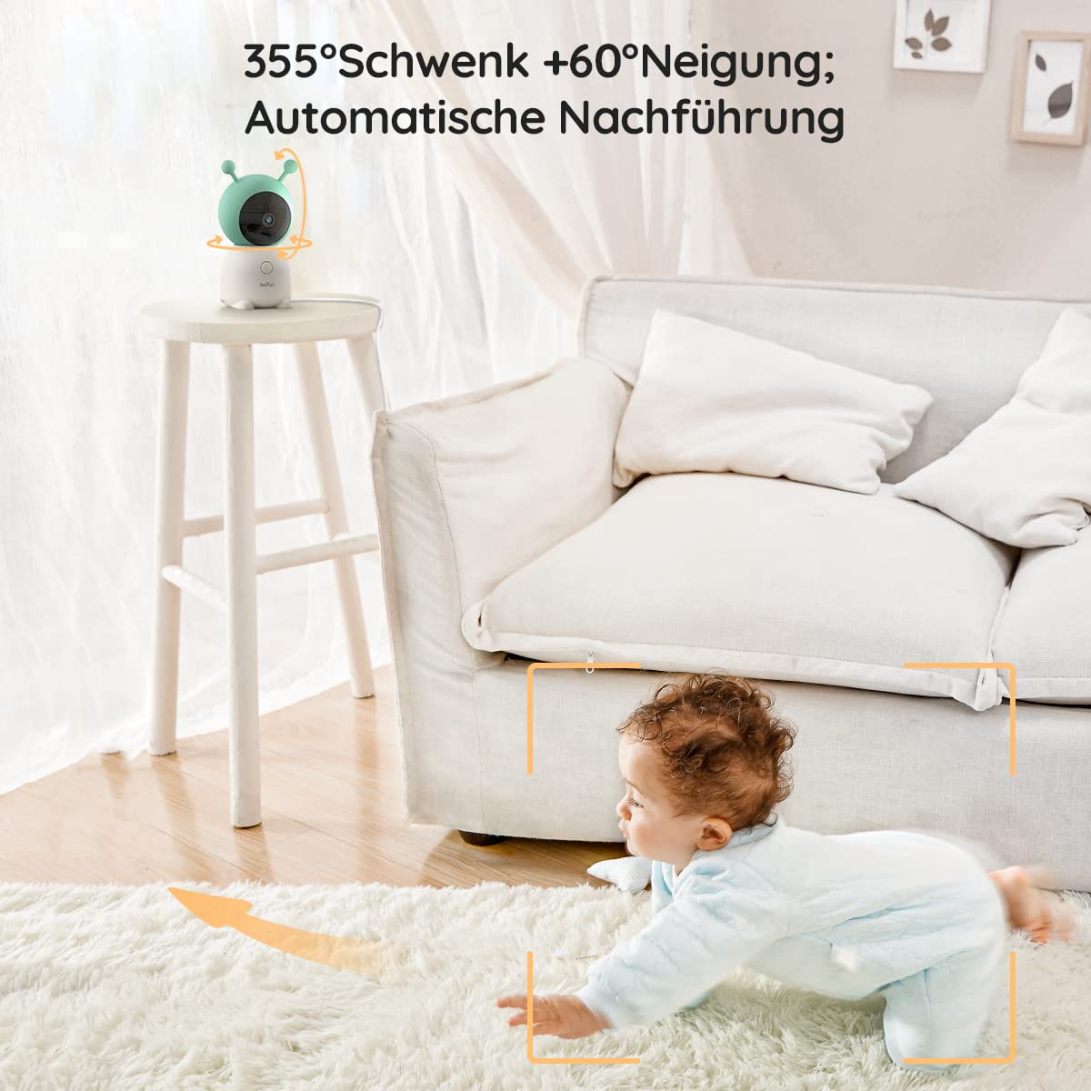 BOIFUN Babyphone mit Kamera 2K, 5-Zoll-Display, 360° PTZ, Nachtlicht | Nachtlicht, IR Nachtsicht, 360° Kamera, Handy, Weinen/Bewegungs/Geräuscherkennung, Bewegungsverfolgung, Temp&Feuchteerfassung