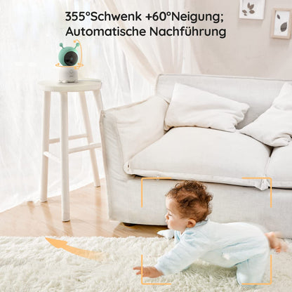 BOIFUN Babyphone mit Kamera 2K, 5-Zoll-Display, 360° PTZ, Nachtlicht | Nachtlicht, IR Nachtsicht, 360° Kamera, Handy, Weinen/Bewegungs/Geräuscherkennung, Bewegungsverfolgung, Temp&Feuchteerfassung