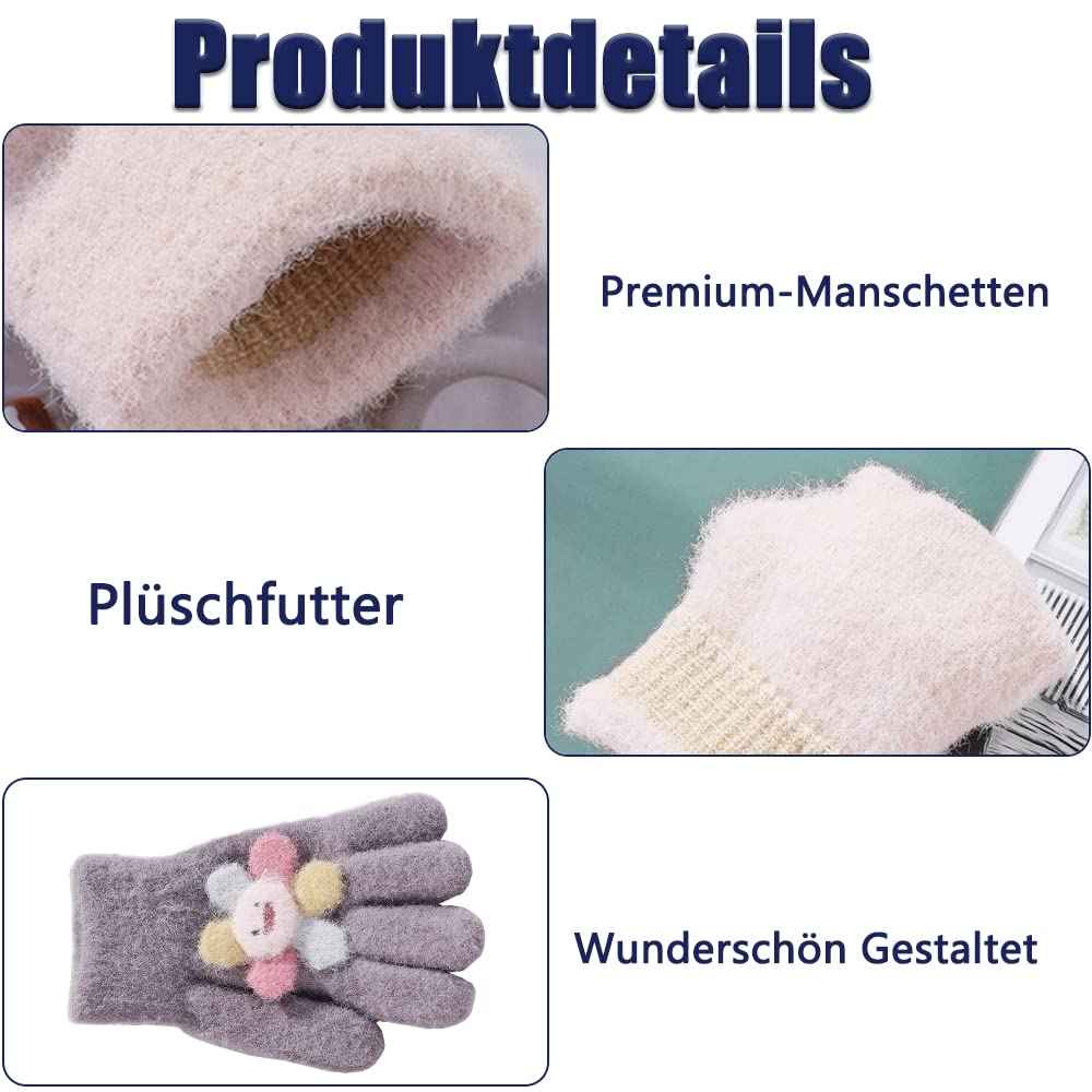 ZDQC 2 Paar Warme Strickhandschuhe Kinder,Süße Handschuhe Kinder,Handschuhe Kinder Stretch,Winter Warme Strickhandschuhe,Vollfinger Handschuhe,Fingerhandschuhe Kinder Winter