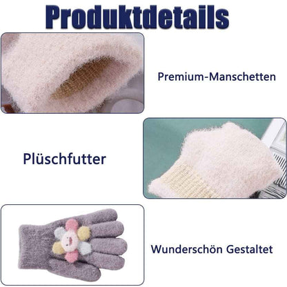 ZDQC 2 Paar Warme Strickhandschuhe Kinder,Süße Handschuhe Kinder,Handschuhe Kinder Stretch,Winter Warme Strickhandschuhe,Vollfinger Handschuhe,Fingerhandschuhe Kinder Winter