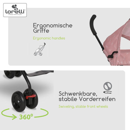 Lorelli Ultra Leichter Buggy Kinderwagen Vaya - nur 4,7kg - Kompakter Sportsitz bis 15kg, Sitzbuggy mit 5-Punkt-Gurt, faltbarem Verdeck und ergonomischen Griffen, klappbarer Reisekinderwagen, rosa - Meloni2