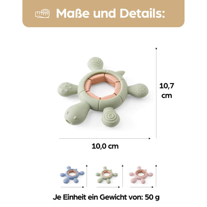 Schildkröte Beißring für Baby Natur Holz & Silikon Blau - Kauspielzeug, Zahnen-Hilfe & Greifling - Babyspielzeug Beissring Geschenk zur Geburt - Holz-Spielzeug nachhaltig, BPA-frei schadstofffrei