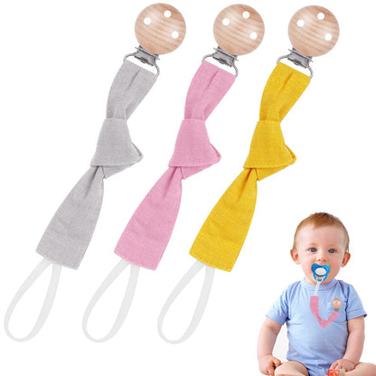 Vicloon Schnullerkette Baumwolle,3 Stück Schnullerkette Baby for Mädchen und Jungs,Baby Schnullerkette Clip Geschenk zum Baby -Bär