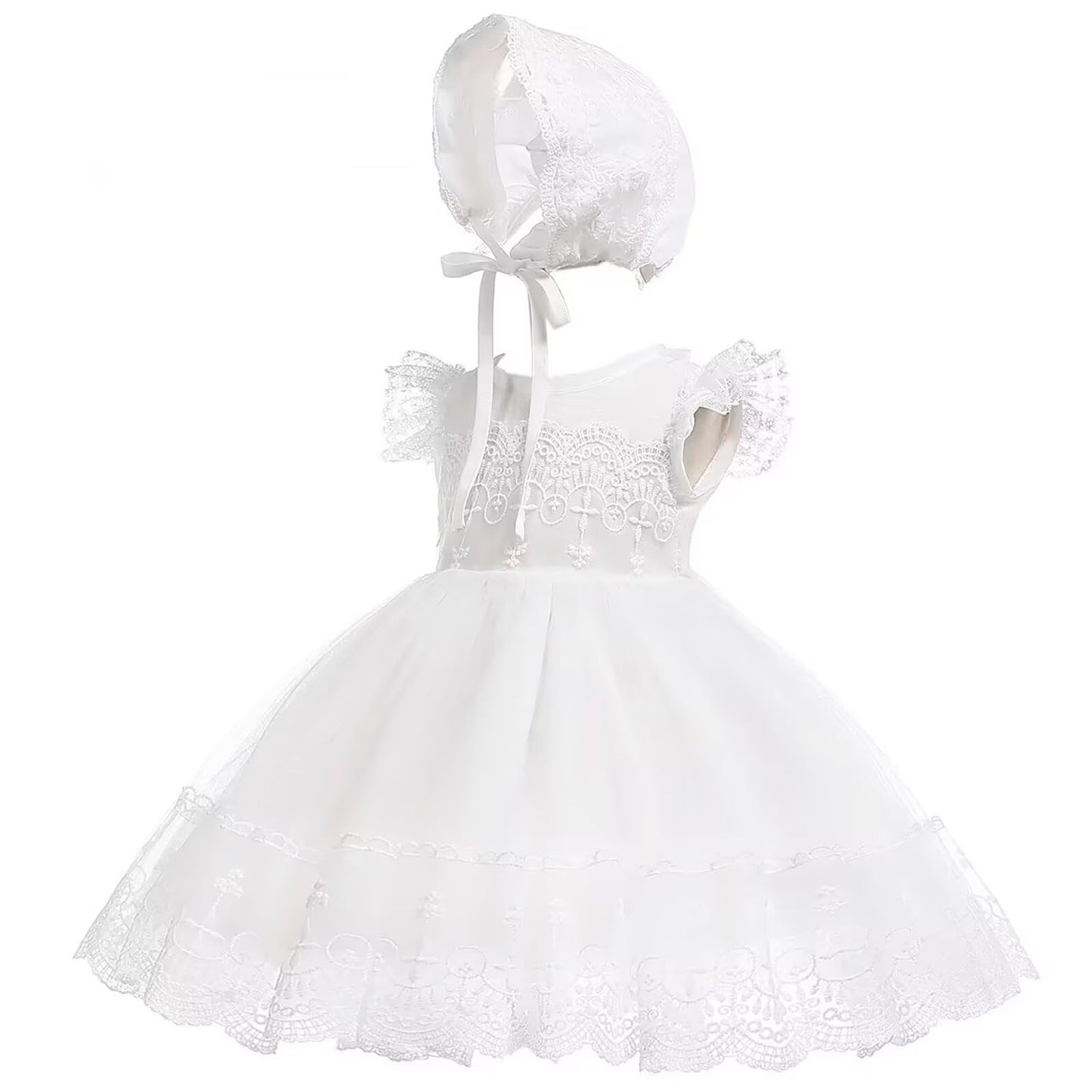 Baby Mädchen Weiße Taufe Kleid mit Kapuze Neugeborene Taufe Kleid Spitze Kleid für Hochzeit Geburtstag