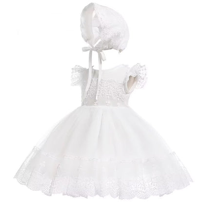 Baby Mädchen Weiße Taufe Kleid mit Kapuze Neugeborene Taufe Kleid Spitze Kleid für Hochzeit Geburtstag
