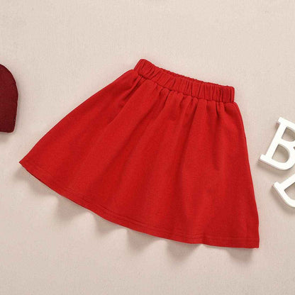 Toddler Baby Girl Valentine's Day Outfits Long Sleeve Heart Print Pullover Sweatshirt T-Shirt Tops + Mini Skirt 2 Pieces Spring Autumn Clothing Set