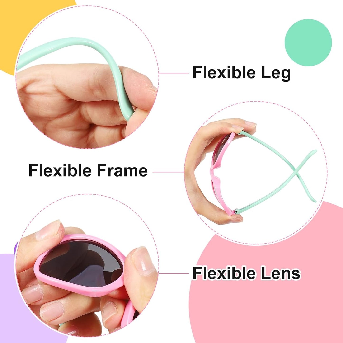 Utensilsto Pack of 3 Children's Polarised Flexible Sunglasses Silicone Frame Sunglasses for Boys Girls 2-12 Years (Pink+Red)