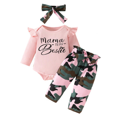 Neugeborenes Baby Mädchen Kleidung Kleinkind Gerippte Rüschen Langarm Strampler + Floral Hosen + Stirnband Nette Herbst Outfit Set