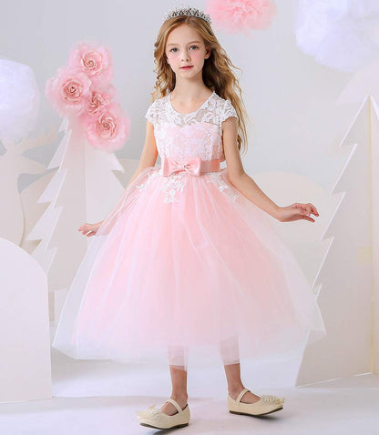 TYHTYM Blumenmädchen Kleid, Festzug, Hochzeit, Spitzenkleid, Abschlussballkleid, Mädchen, Partykleid, Flattern Ärmel, Weiß