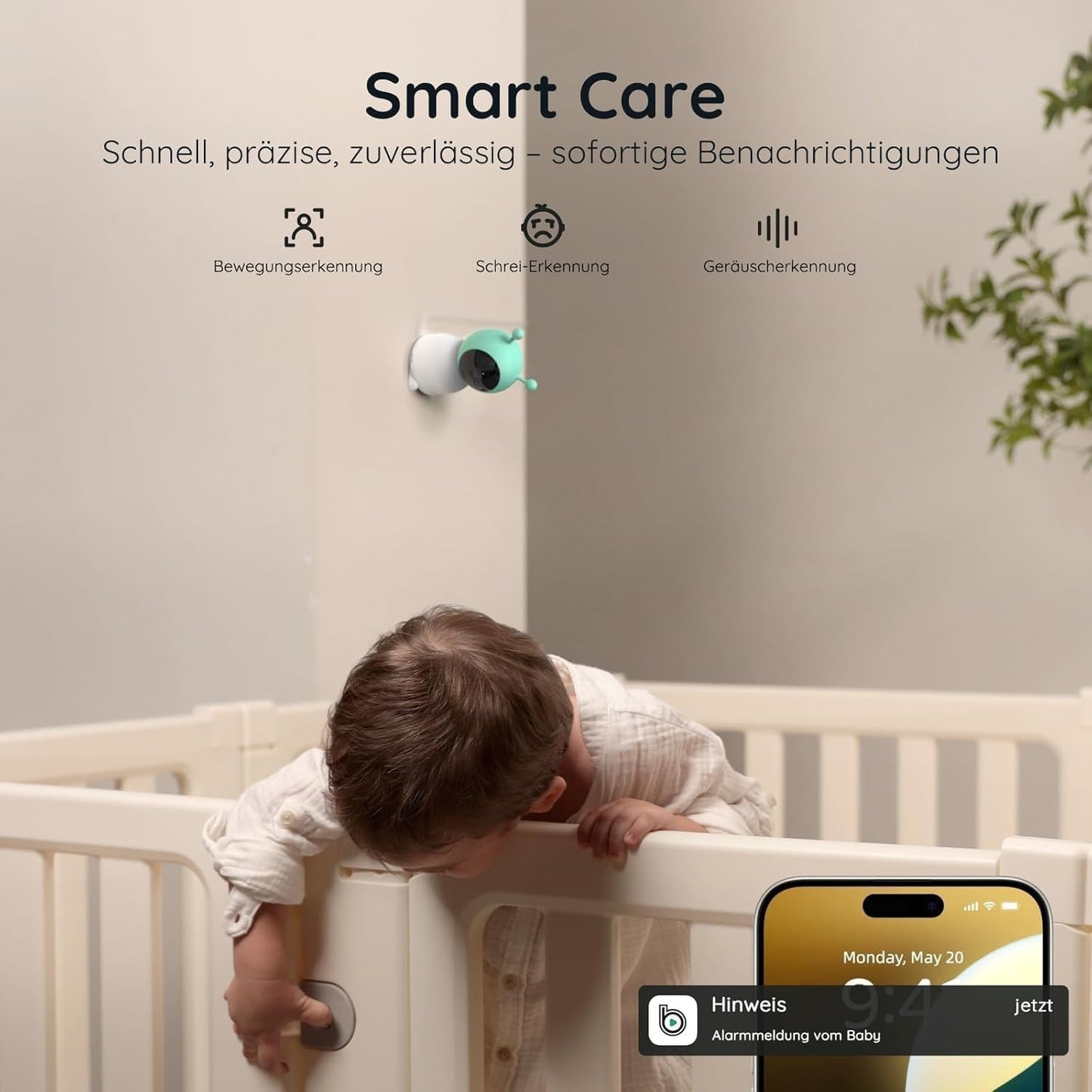 BOIFUN Babyphone mit Kamera 2K, 5-Zoll-Display, 360° PTZ, Nachtlicht | Nachtlicht, IR Nachtsicht, 360° Kamera, Handy, Weinen/Bewegungs/Geräuscherkennung, Bewegungsverfolgung, Temp&Feuchteerfassung