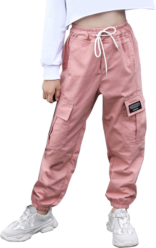 SEAUR Cargo Hose Mädchen Freizeithose Hip Hop Hose mit Gummibung Sporthose Jogginghose mit Taschen Kordelzug Trainingshose Sport Freizeit Streetwear - 100-160cm