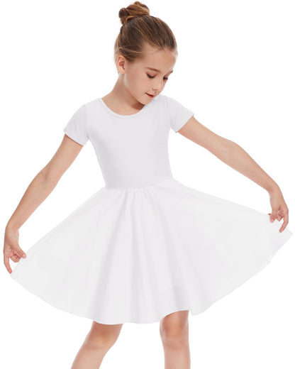 DGSHIRLDJO Mädchen Kurzarm Baumwolle Sommerkleid Einfarbig A-Linie Twirly Skater Kleid Kleider für Mädchen 3-12 Jahre Party Festliche Schule Prinzessin Hochzeit