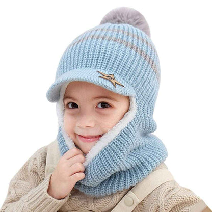 YONKOUNY Kinder Wintermütze Jungen Mädchen Warm Niedlich Strickmütze Schalmütze Schlupfmütze Beanie Mütze mit Fleecefutter