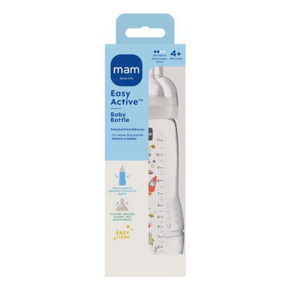 MAM Easy Active Trinkflasche im 2er-Set (330 ml), Baby Trinkflasche inklusive MAM Sauger Größe 2 aus SkinSoft Silikon, Milchflasche mit ergonomischer Form, 4+ Monate, Weltall