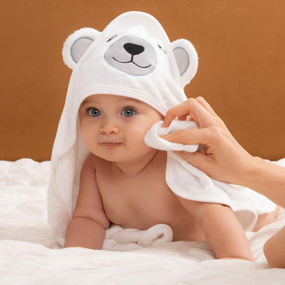 Momcozy Bambus Baby Badetücher Set 5er Pack, Babyhandtuch mit Kapuze , Waschlappen 3 Stück, Baby Bad Handschuh 1 Stück, Extrem Weich, Atmungsaktiv, Geeignet für Mädchen und Jungen
