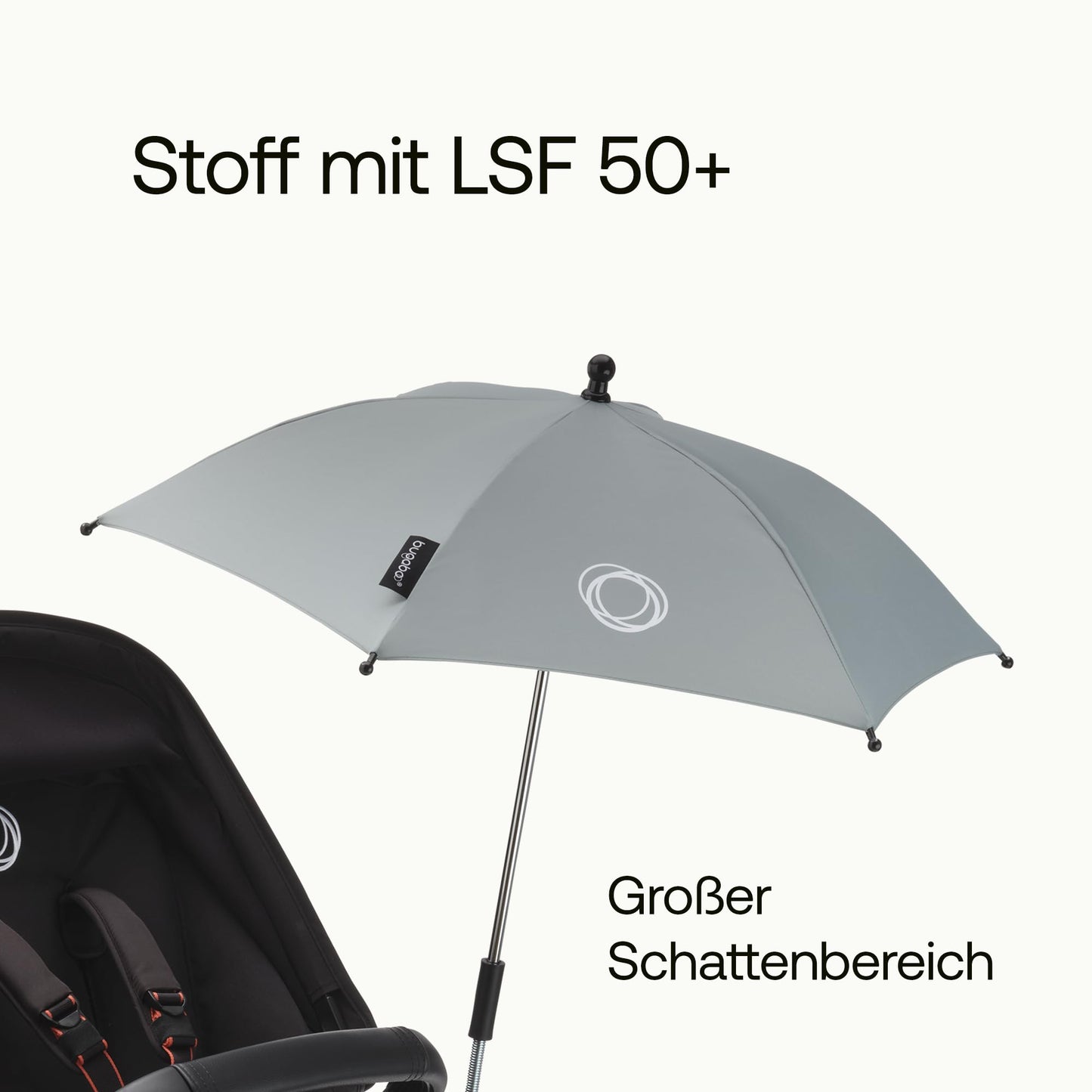 Bugaboo Sonnenschirm+, kompatibel mit allen Bugaboo Kinderwagen, mit UPF 50+ Schutz gegen UV-Strahlen, große Schattenfläche, Verbindung mit einem Klick & leicht verstellbarer Mechanismus, Desert Taupe