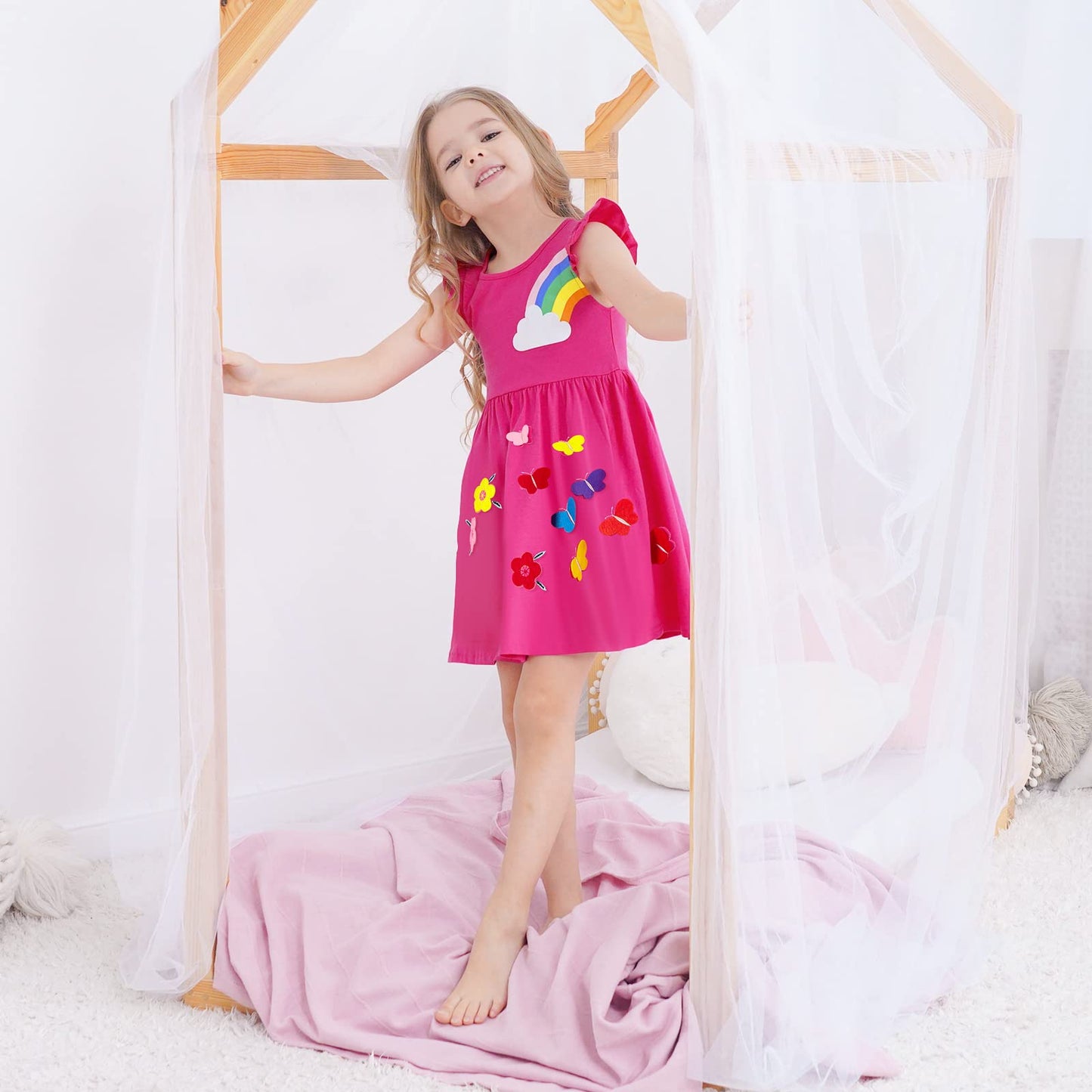 SFreeBo Girls Dresses Unicorn Rainbow Dress Kids Girls Gift Cotton Colourful Dresses for Girls 104 110 116 122 128