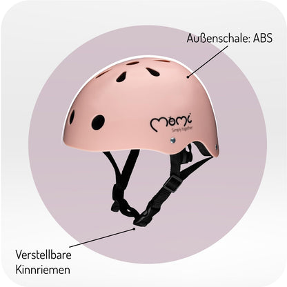 MoMi Mimi children's helmet, adjustable, head circumference 47–58 cm (1-4 years), shock- and impact-resistant bicycle helmet for children, 11 ventilation openings, foam padding, adjustable chin strap 