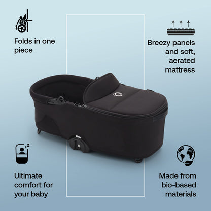 Bugaboo Dragonfly Liegewanne mit Lüftungsfenstern, einhändig faltbar in jeder Position, kompatibel mit dem Bugaboo Dragonfly City-Kinderwagen, Midnight Black