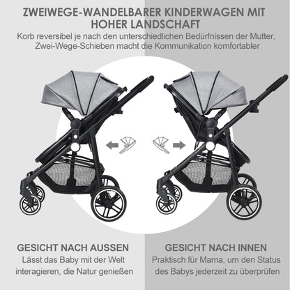 DREAMADE Kinderwagen klappbar, 3 in 1 Buggy mit umkehrbarem Sitz, Verdeck, Aufbewahrungskorb, Becherhalter & 5-Punkt-Sicherheitsgurt, Reisebuggy für Baby 0-6 Monate (Schwarz)
