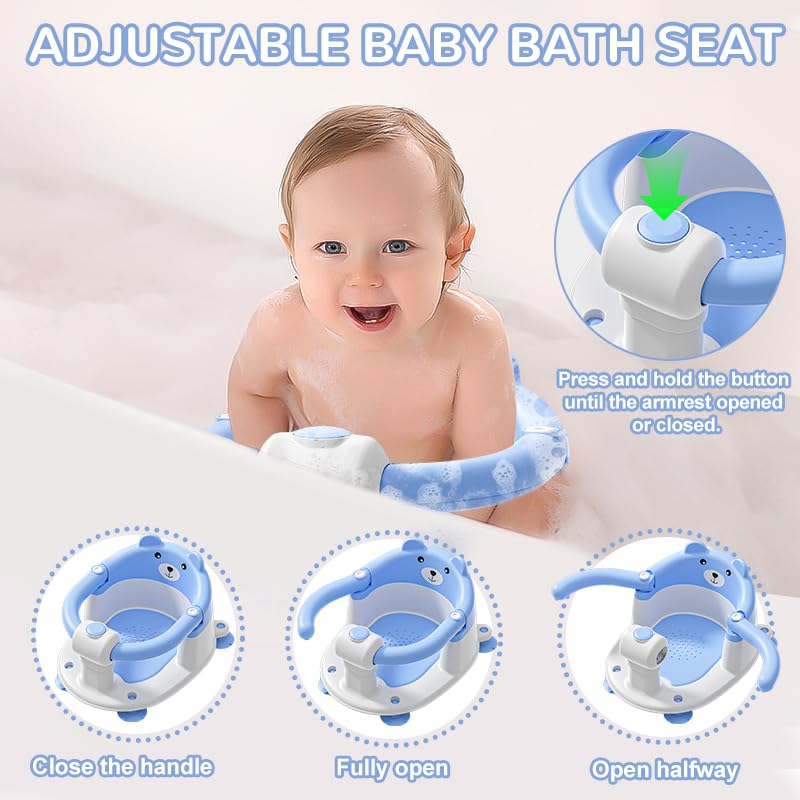 Baby Bath Seat from 6 Months, Bear Non-Slip Bath Seat Baby with 4 Suction Cups and Cushions for Toddlers and Newborns, Safe Portable Bath Chair for Shower or Bathtub, Pink