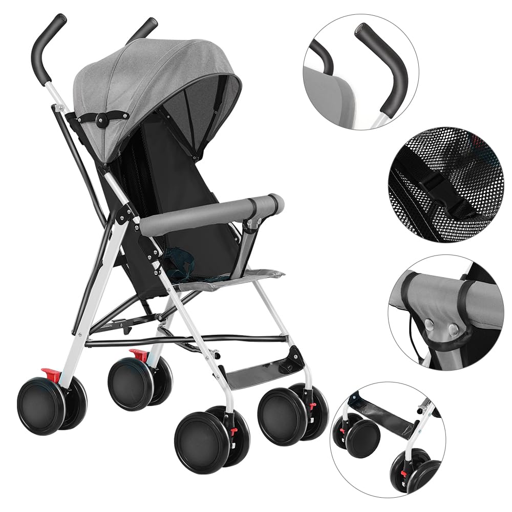 Kinderbuggy, Klein Zusammenklappbar Kinderwagen,Rücken und Fußstützenverstellung,Hinterradbremse,5-Punkt-Gurt,Einfaches Ein-Hand-Falten,Baby Reisebuggy