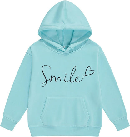 Mädchen 2-teiliges Outfit Herbst Hoodie Lächeln Sweatsuit Sets Kinder 2025 mit Kapuze Ausgehen Sweatanzüge Sweatshirt mit Taschen Grafik Langarm Brief Kordelzug Sweatsuits Sets