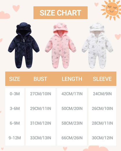JiAmy Baby Snowsuits with Hood, Baby Jumpsuit Winter Fleece Romper Newborn Boy and Girl One Piece Suit for 0-12 Months