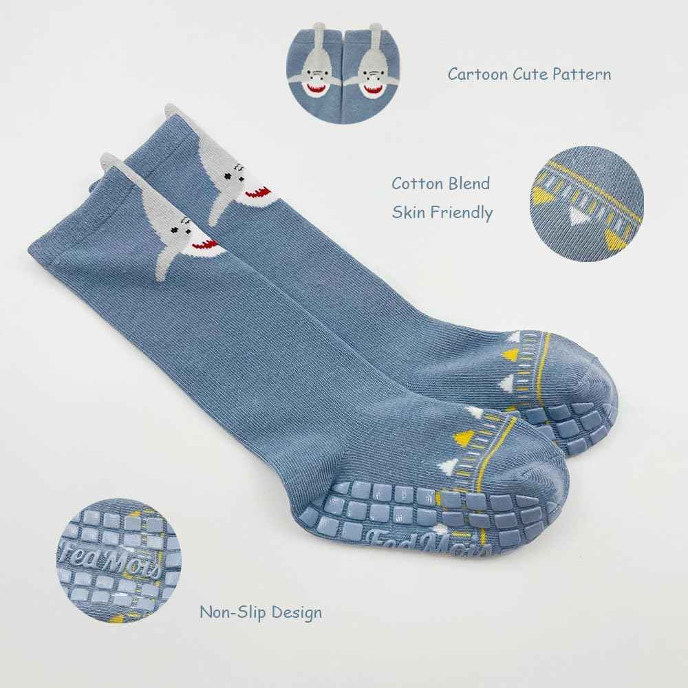 Pack of 6 Baby Toddler ABS Non-Slip Socks Knee-Length Knee Socks Cotton