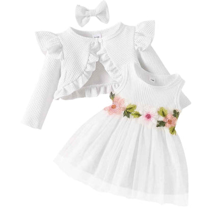 Toddler Baby Girl Dress and Cardigan Set Long Sleeve Cotton Princess Tutu Dresses with Outfits Coat