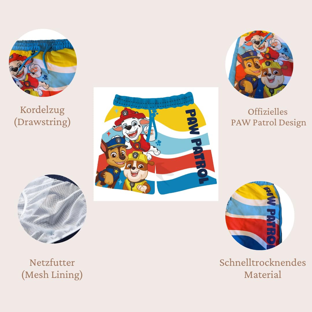 Paw Patrol/Batman Jungen Badehose Badeshorts Schwimmhose mit Elastischer Bund und EIN Netzfutter, Fast trocken Badeboxer Kinder