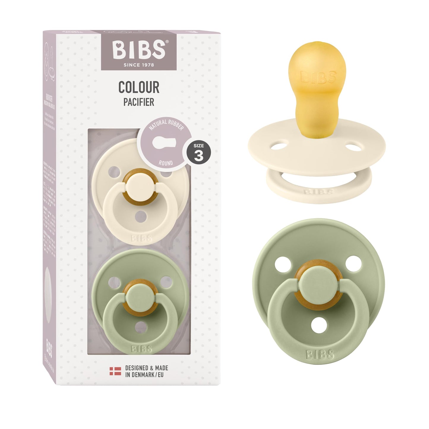 BIBS Colour Schnuller 2er-Pack, BPA-frei, Kirschform Nippel. Naturkautschuk/Latex, Hergestellt in Dänemark. Größe 2 | 6+ Monate | 2-Pack, Coral/Ruby