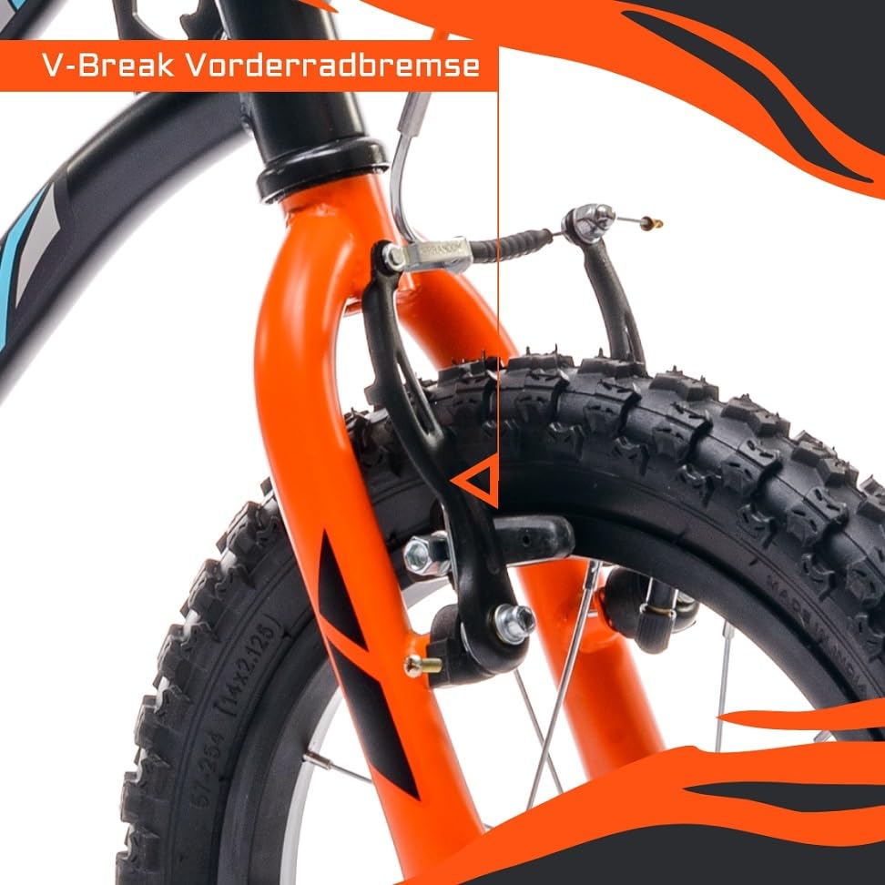 sun baby Jungenfahrrad Kinderfahrrad 14 und 16 Zoll Jungen Tiger Tracker Bike Leicht Stützräder mit Schubstange ab 2-6 Jahre BMX Fahrrad Kinder