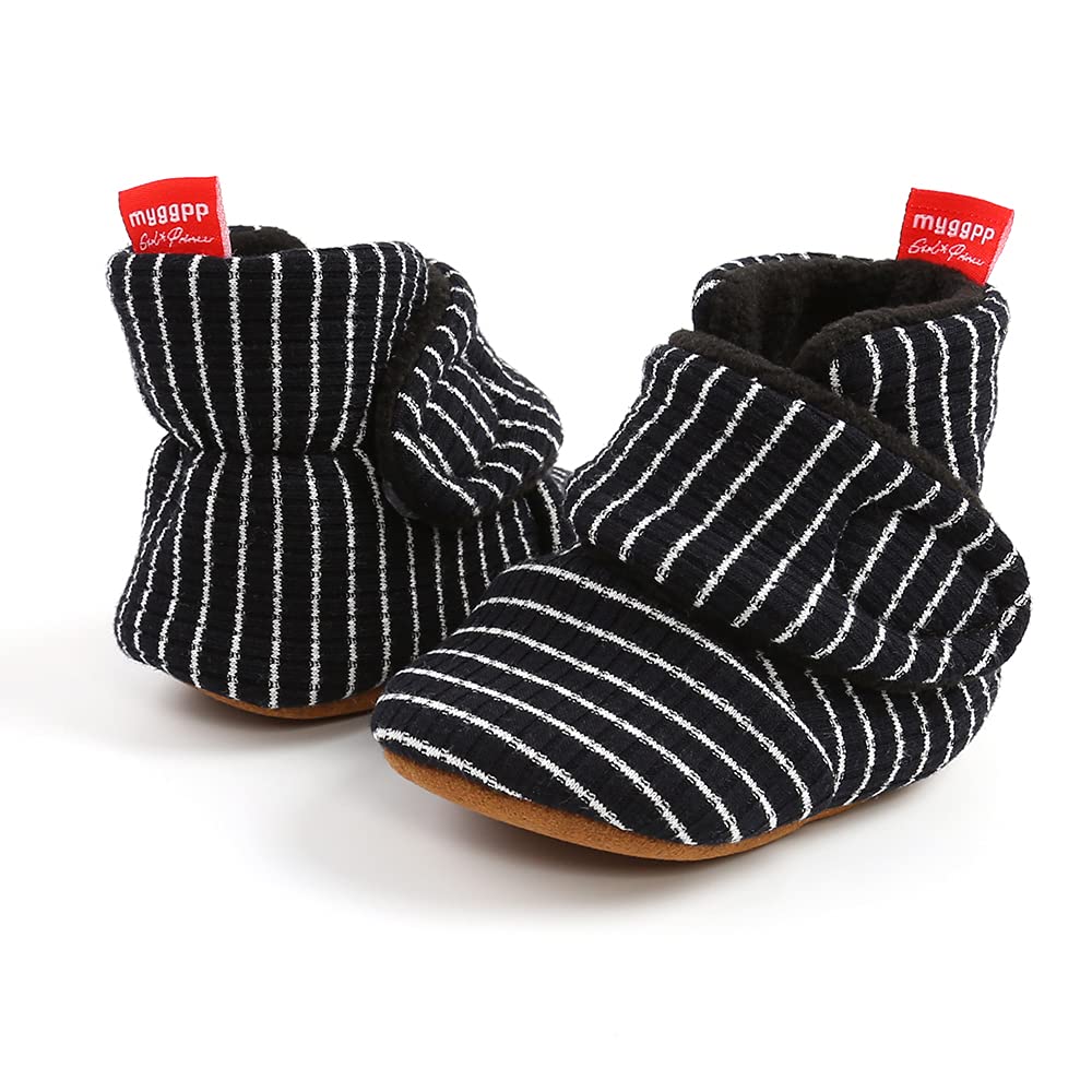 Sehfupoye Toddler Baby Boys Girls Cotton Booties Shoes Striped Soft Sole Newborn First Hiking Shoes Warm Fleece Boots 0-18M