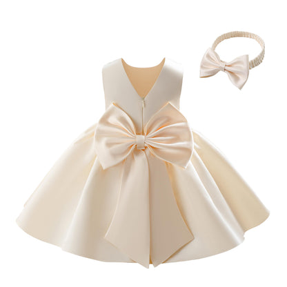 Baby Mädchen Kleid Satin Bowknot A-Linie Taufe Kleid Ärmellos Kleinkind Prinzessin Geburtstag Kleider Kinder Hochzeit Blumenmädchen Kleid Festliche Party Kleid