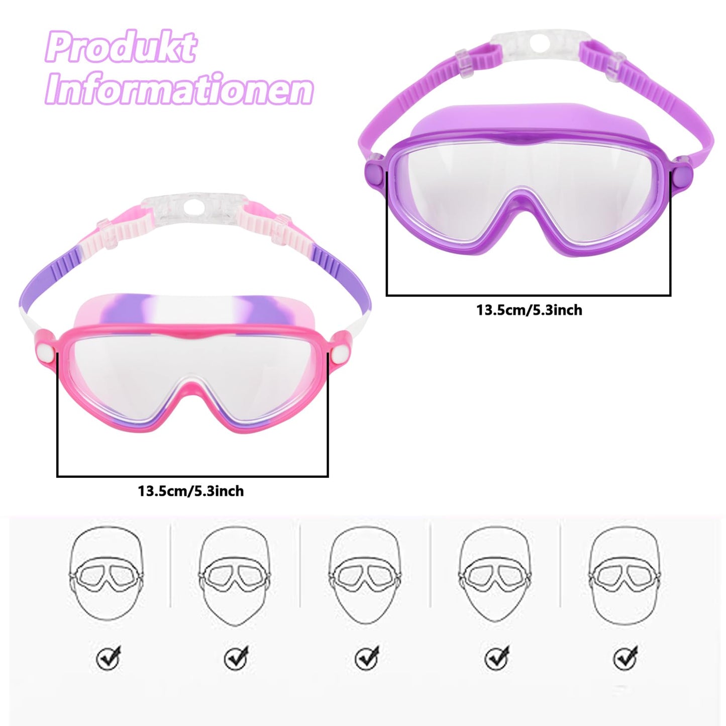 Moseem Schwimmbrille Kinder, 2 Stück Schwimmbrille 3-15 Jahre UV-Schutz,Anti-Nebel Kein Auslaufen Schwimmbrillen für Kinder, Mädchen, Jungen