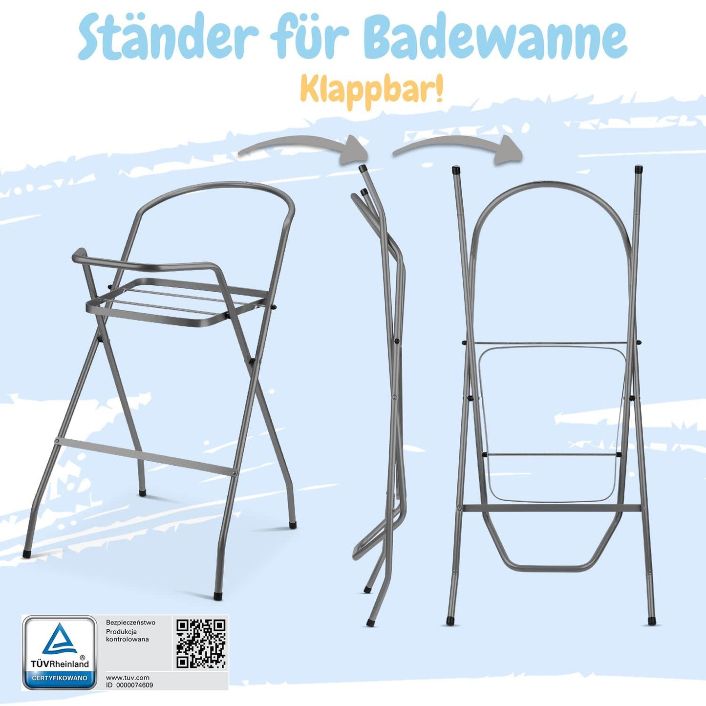 Baby Badewanne mit Gestell 4 Set TÜV Rheinland zertifiziert! Babybadewannen + Baby Badewannensitz +Abfluss + Gestell - Babywanne mit Ständer! Baby Pflegeset für Neugeborene.