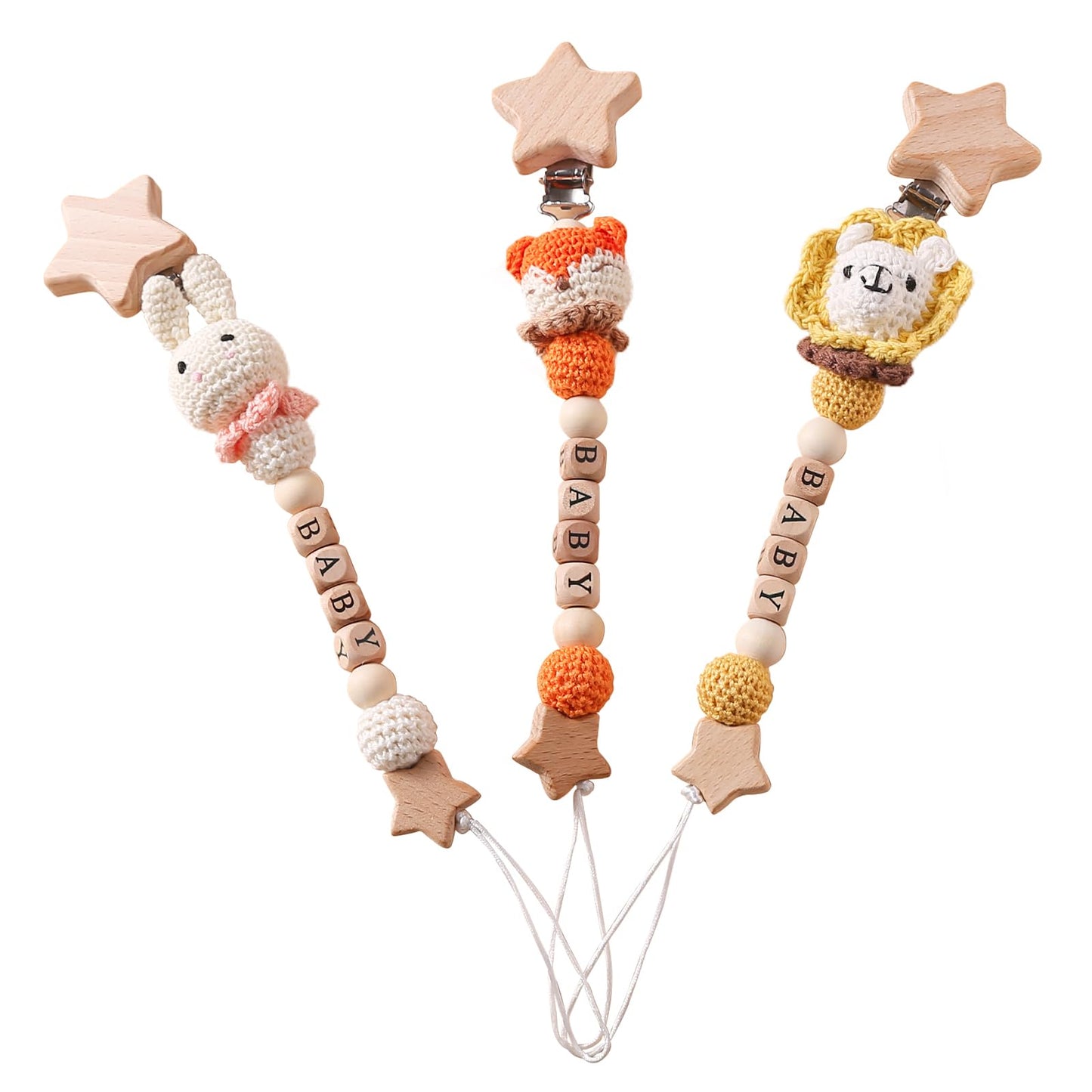 Mamimami Home Handgemachte Kaninchen Design Schnullerkette Stricken mit Häkchen,Schnullerband für Babys MäDchen und Junge