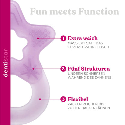 Dentistar Beißring 2er-Set – Teether für Babys & Kleinkinder ab 3 Monate – Baby Beißring mit Griff aus weichem Material zur Zahnungshilfe & Massage – Made in Germany – Pink & Lila