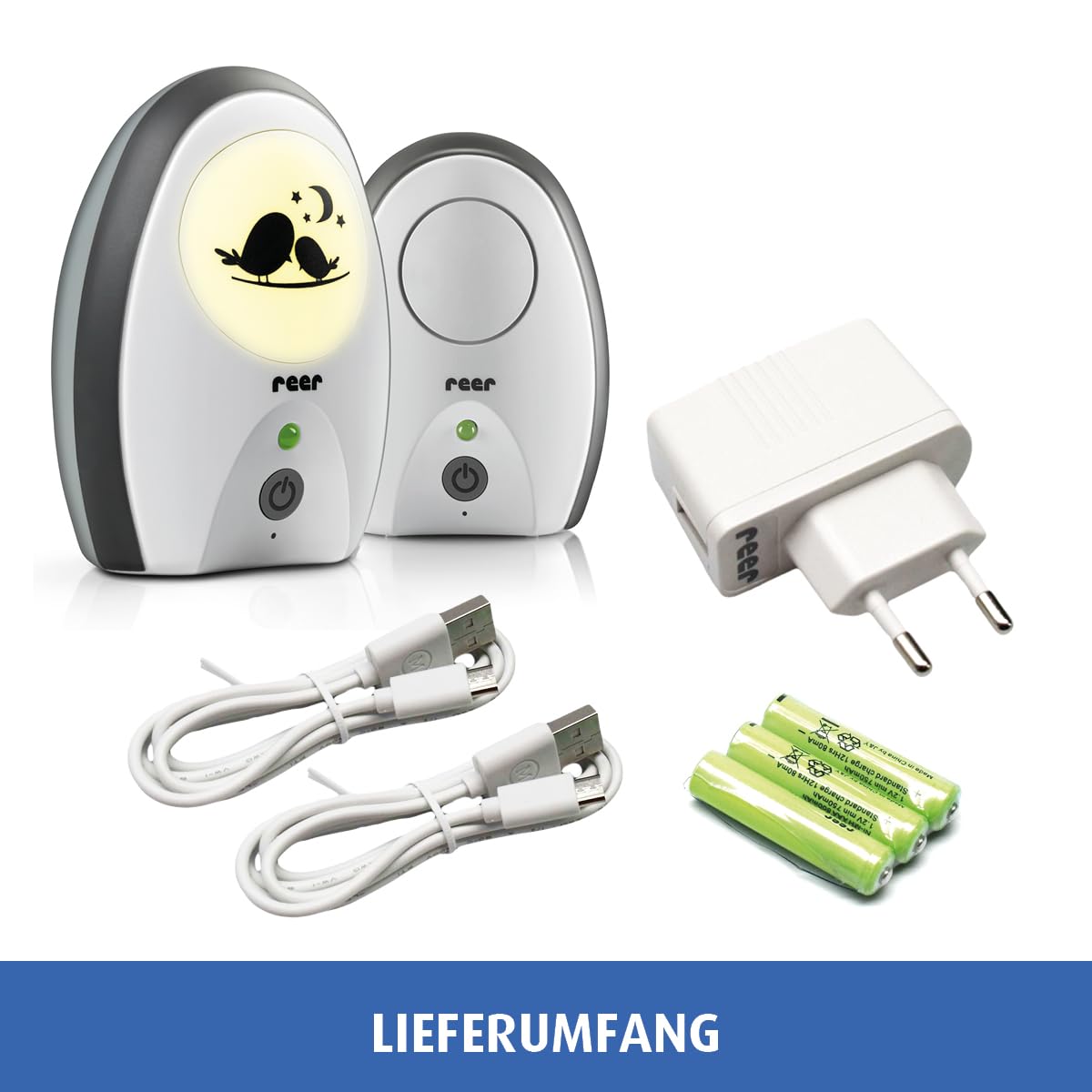 reer Rigi Babyphone mit Gegensprechfunktion, 300 m Reichweite, FHSS, Nachtlicht, VOX & ECO-Modus