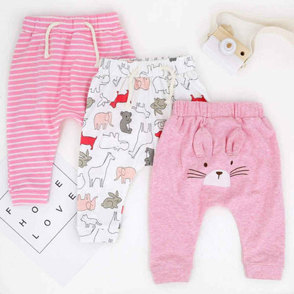 CuteOn Pack of 3 Unisex Children's Toddler Harem Trousers Cotton Elastic Trousers