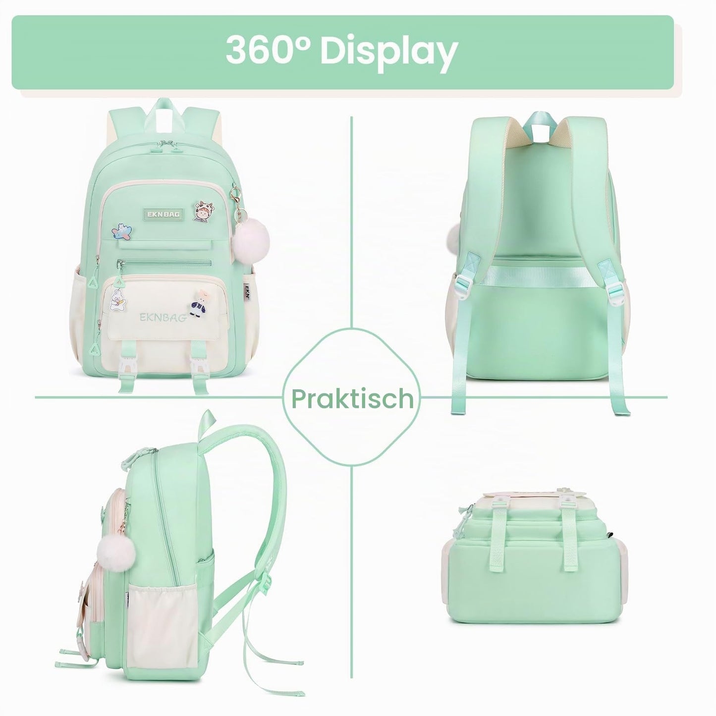 Tanou Schulrucksack Mädchen Schulranzen Kinder der 3.-7. Klasse, Rosa | Große Kapazität Schulrucksack Teenager, Leichter Nylon Mädchen Schultasche für Schule Reisen