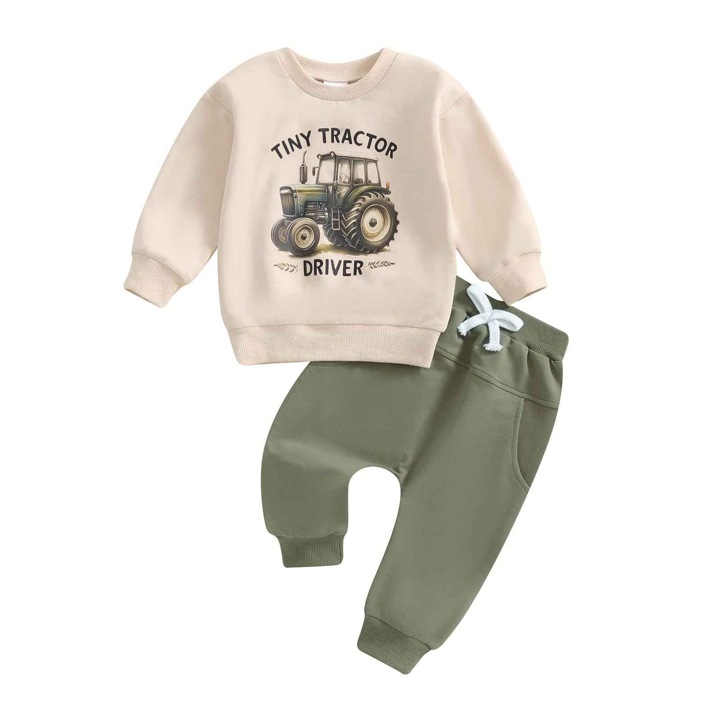Xeadoffubio Baby Boys' Spring Outfit, Tractor/Car Print Tracksuits, Long Sleeve Car Print Sweatshirts + Elastic Drawstring Trousers, 2-Piece Sports Clothing Set, Soft Tractor Outfits
