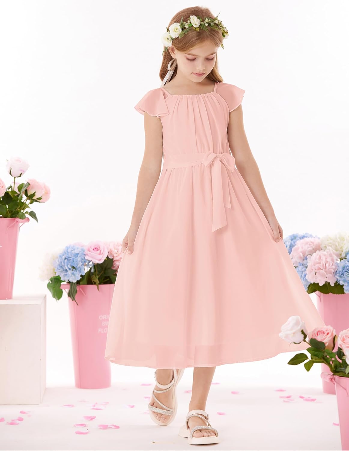 GRACE KARIN Girls Summer Dress Elegant Chiffon Princess Long Dress Wedding Guest Evening Dress for Teenage Girls 5-14 Years 