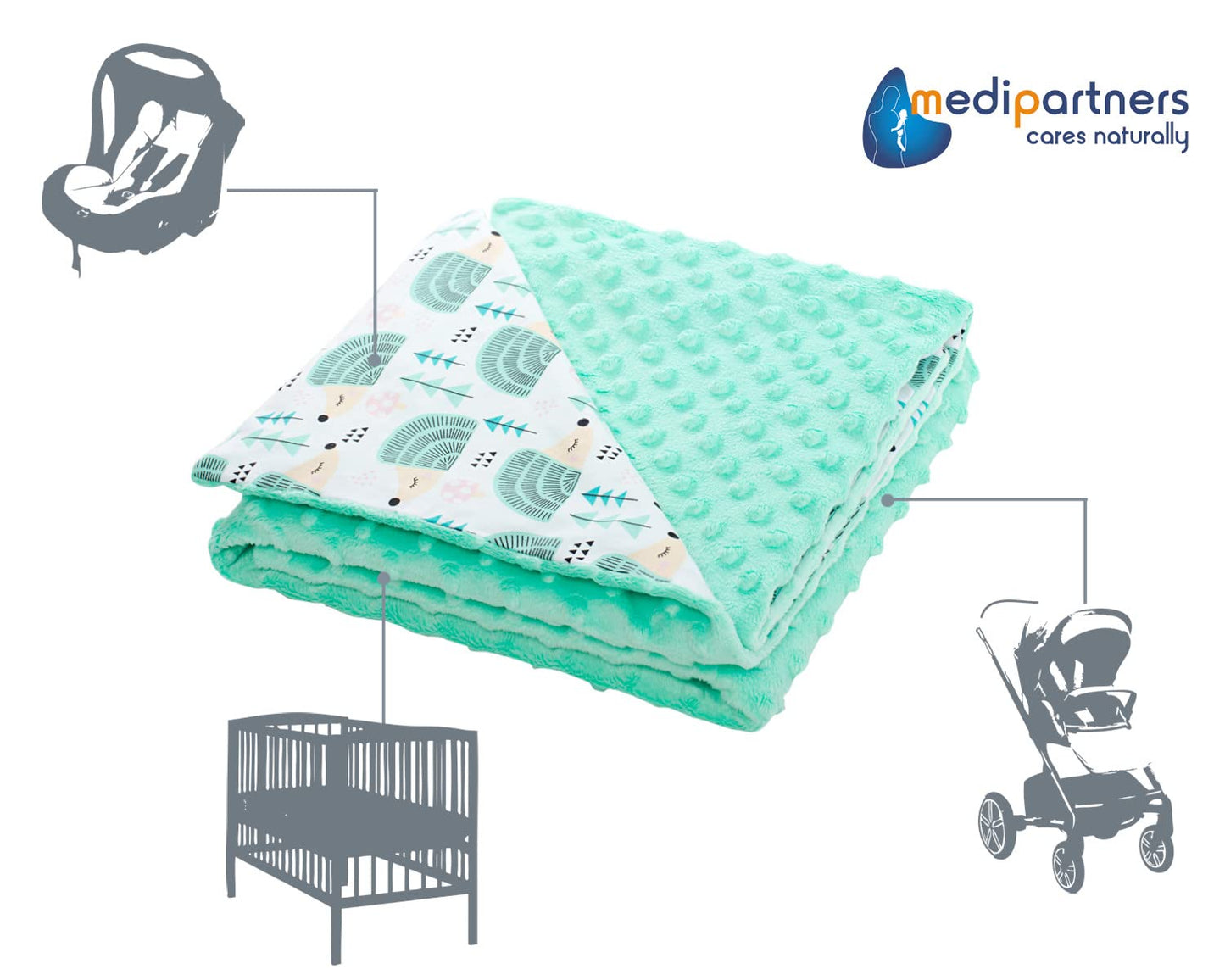 Medi Partners Babydecken Baby 100% Baumwolle Krabbeldecke Babydecke 75x100cm doppelseitig Kinderbett Minky Kuscheldecke Kinderwagen (REH mit grauem Minky)