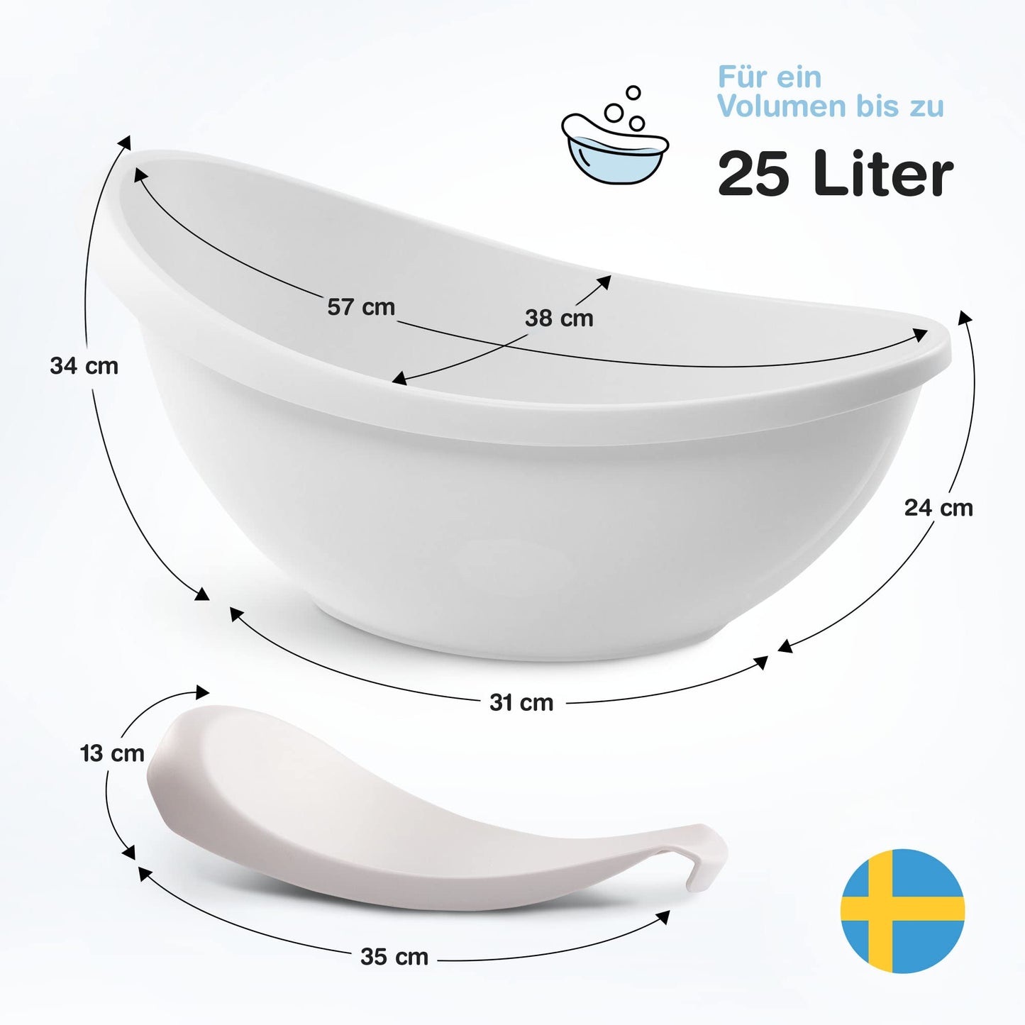 BabybeFun Baby Badewanne mit Badewanneneinsatz für Neugeborene [Testsieger] Rutschfeste Babybadewanne für Babys und Kleinkinder [0-12 Monate] Babywanne für Dusche Badewanne Weiß