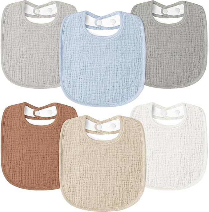 Susurration Bibs Baby Muslin Bandana Baby Soft Adjustable Square Dribble Bibs 6 pack for Unisex Girls &amp; Boys 
