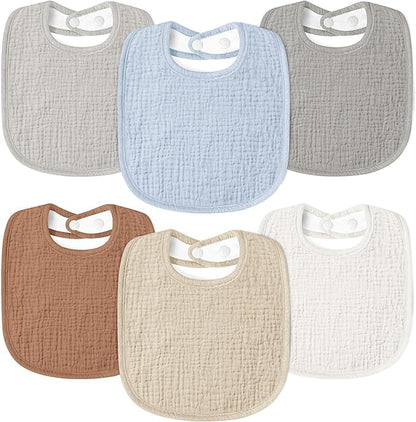 Susurration Bibs Baby Muslin Bandana Baby Soft Adjustable Square Dribble Bibs 6 pack for Unisex Girls &amp; Boys 