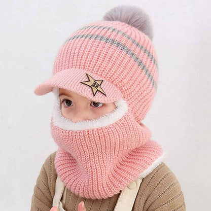 YONKOUNY Kinder Wintermütze Jungen Mädchen Warm Niedlich Strickmütze Schalmütze Schlupfmütze Beanie Mütze mit Fleecefutter