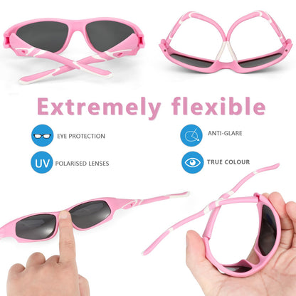 Hifot Sonnenbrille Kinder Polarisierte Sportbrille für Jungen und Mädchen UV400 Schutz gegen UltravioletteFahrradbrille Silikon Sonnenstrahlen Alter 3-12 Jahre